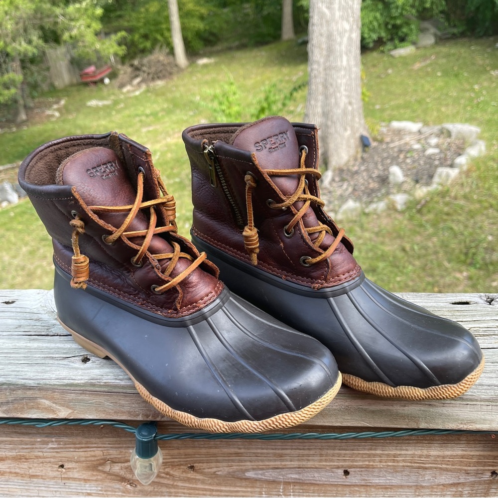 Sperry Womens Saltwater Duck Boots-Tan-Dark Brown Size 7